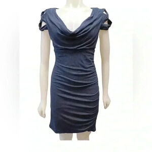 Nicole  Miller Mini Spandex Blue Scoop Neck Dress Size Small